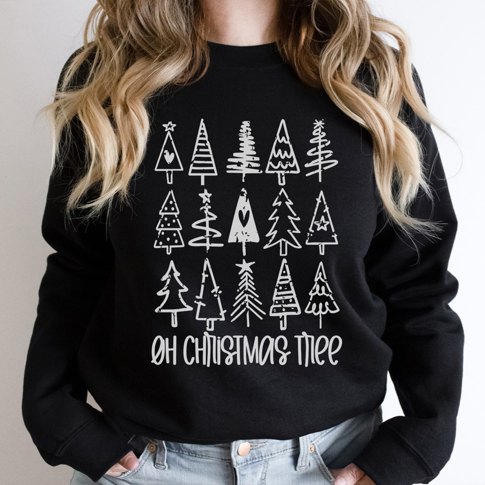 Oh Christmas Tree Sweatshirt, Christmas Sweatshirt, Tree Doodles, Cute Christmas, Distressed Christmas, Matching Christmas Pajamas