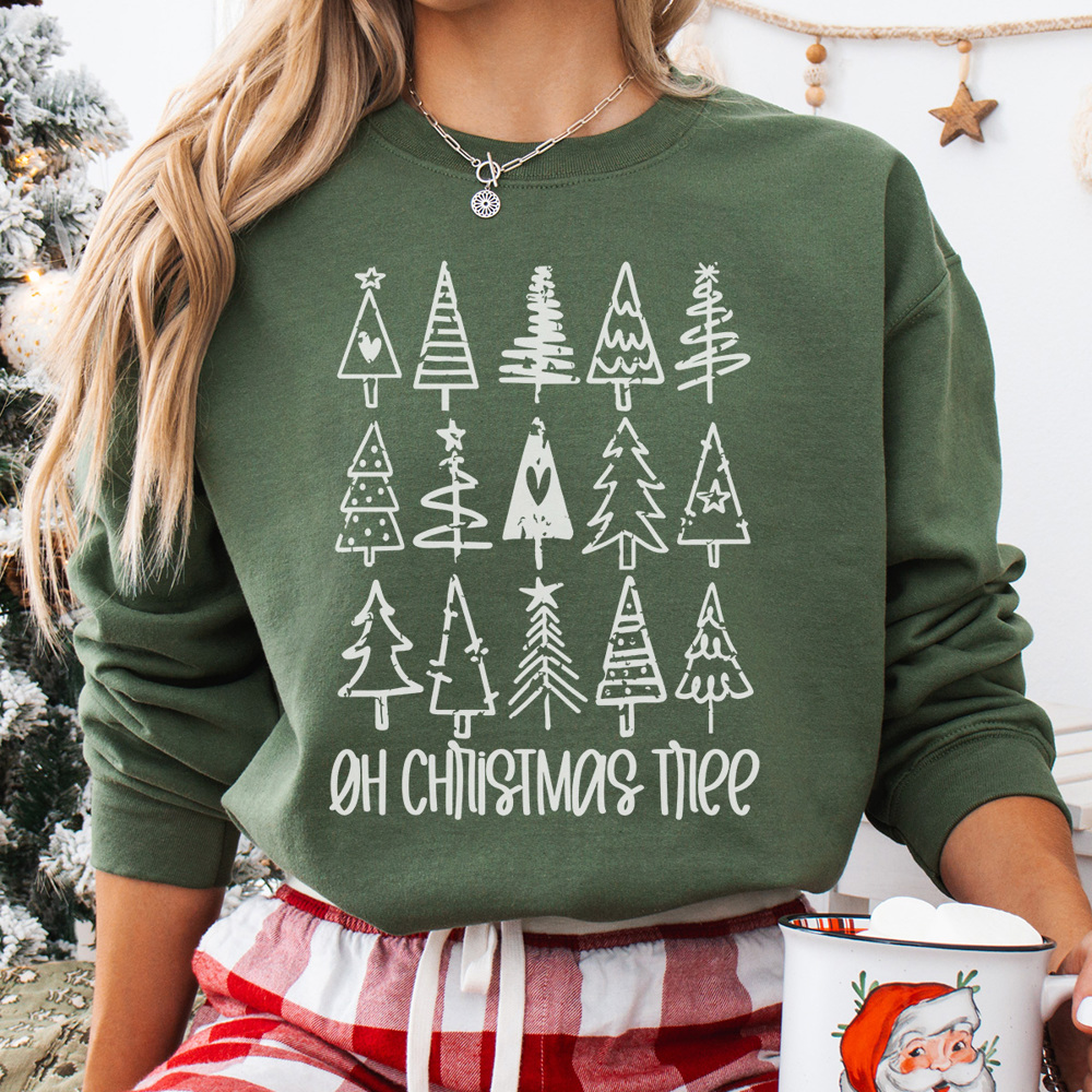 Oh Christmas Tree Sweatshirt, Christmas Sweatshirt, Tree Doodles, Cute Christmas, Distressed Christmas, Matching Christmas Pajamas