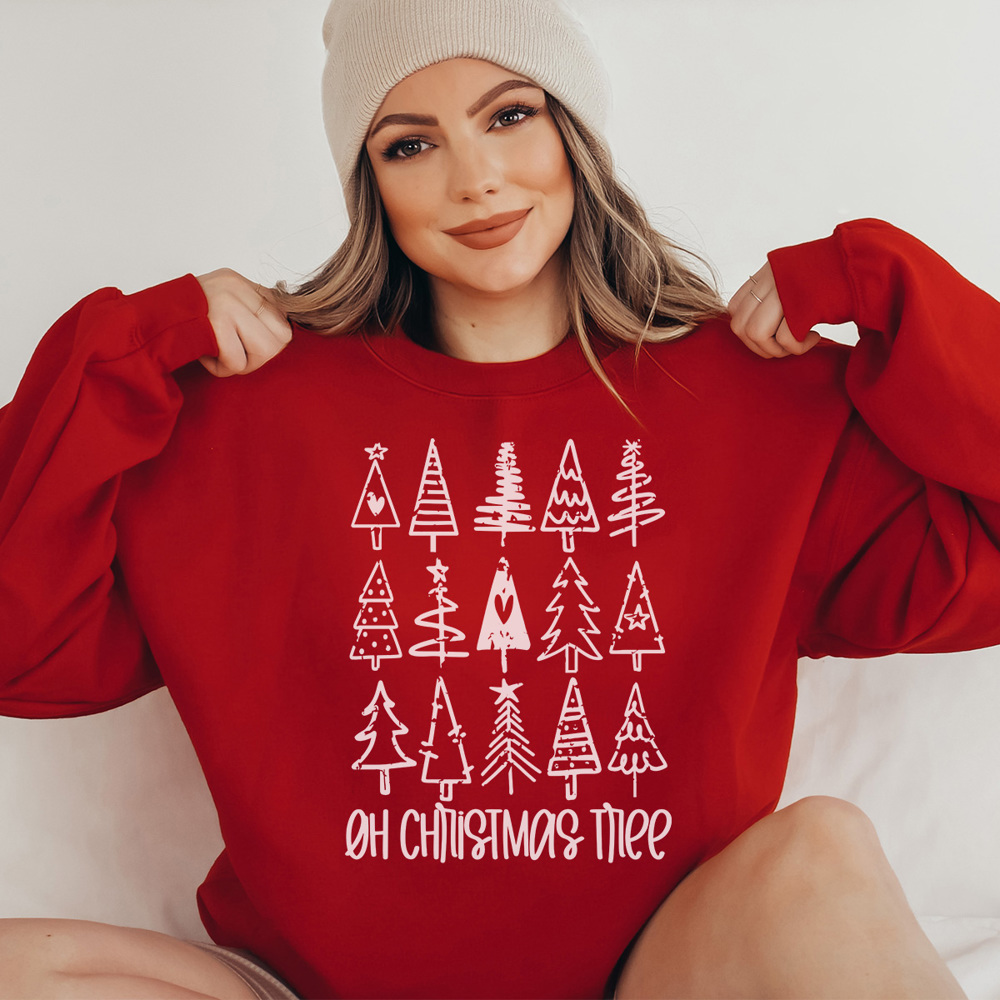 Oh Christmas Tree Sweatshirt, Christmas Sweatshirt, Tree Doodles, Cute Christmas, Distressed Christmas, Matching Christmas Pajamas