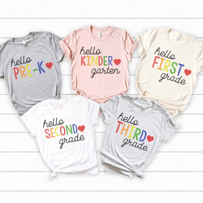 Hello Grade Rainbow Graphic Tee, Teacher Graphic Tee, Back to School Shirt, First Day of School Tee