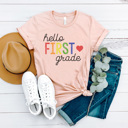  Hello Grade Rainbow Graphic Tee, Teacher Graphic Tee, Back to School Shirt, First Day of School Tee