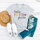  Hello Grade Rainbow Graphic Tee, Teacher Graphic Tee, Back to School Shirt, First Day of School Tee