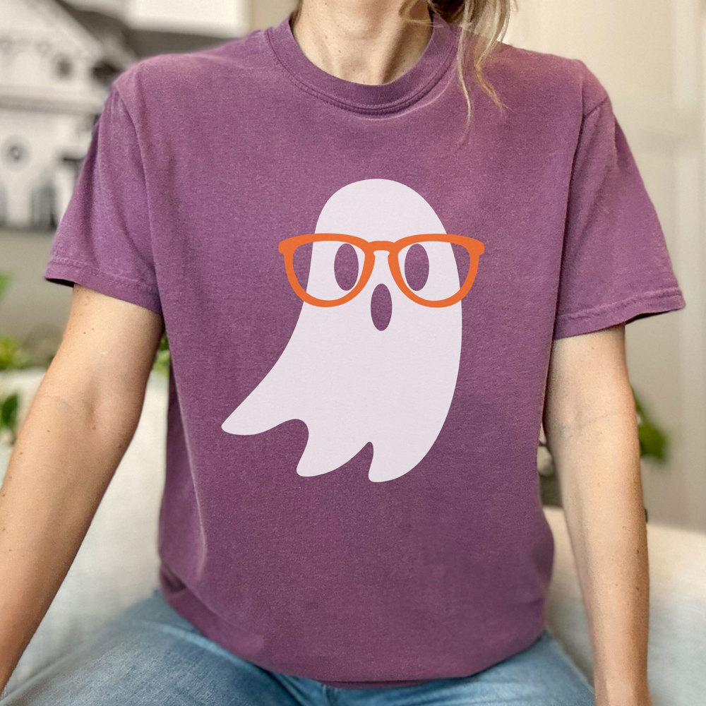 Nerdy Ghost, Cute Halloween Tee, Teacher Graphic Tee, Teacher Halloween, Ghost Glasses