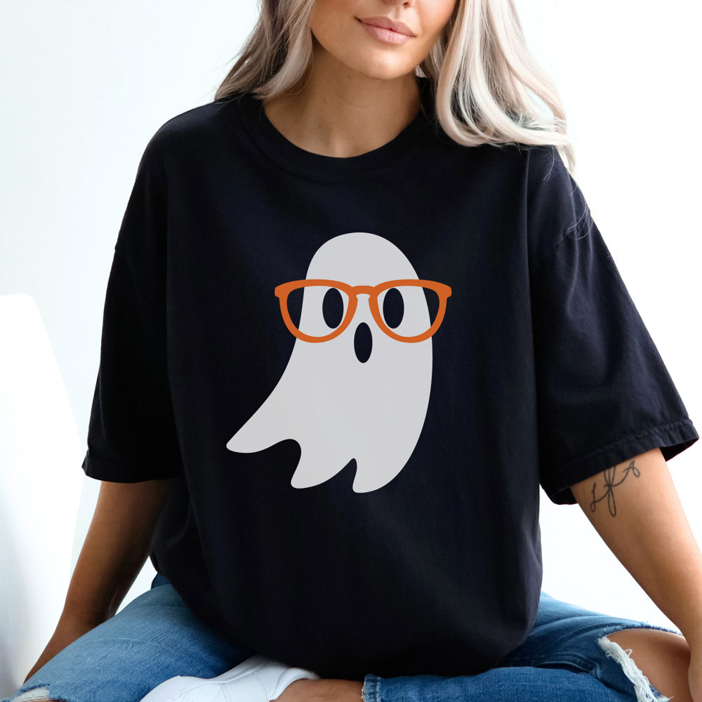 Nerdy Ghost, Cute Halloween Tee, Teacher Graphic Tee, Teacher Halloween, Ghost Glasses