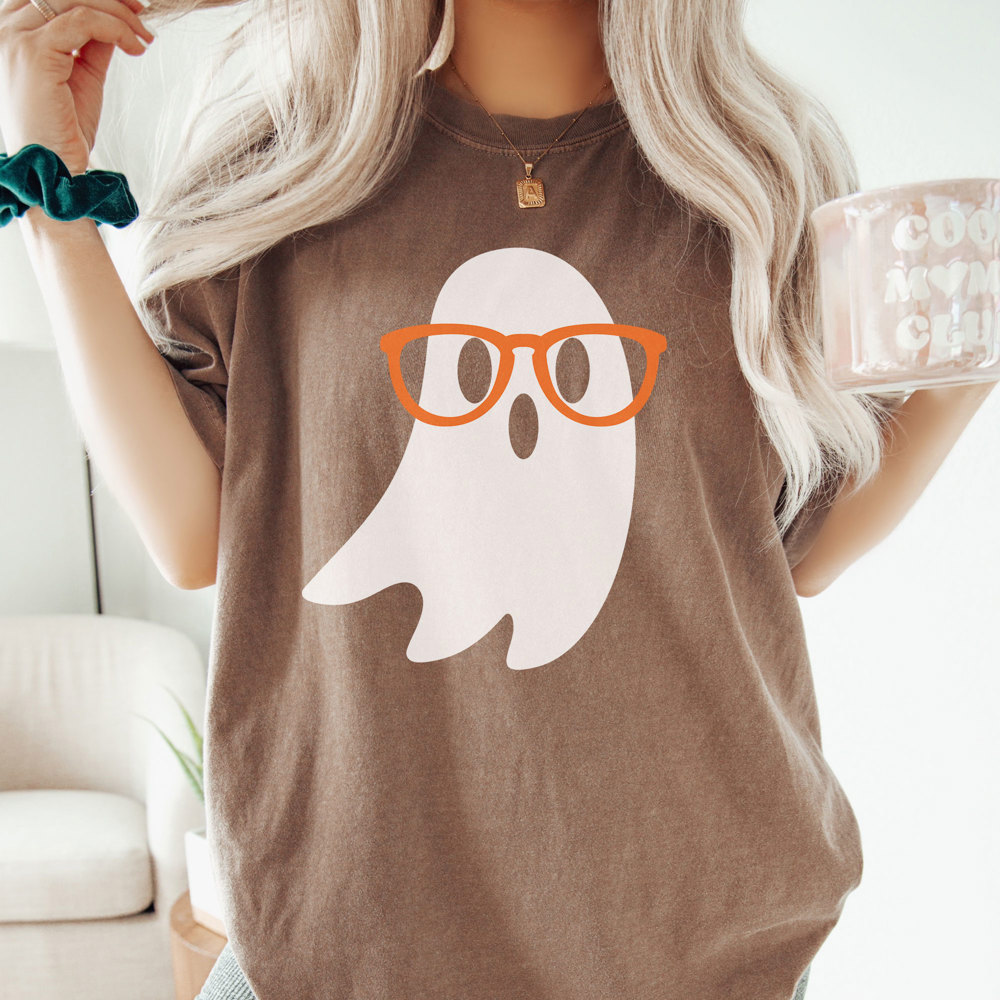 Nerdy Ghost, Cute Halloween Tee, Teacher Graphic Tee, Teacher Halloween, Ghost Glasses