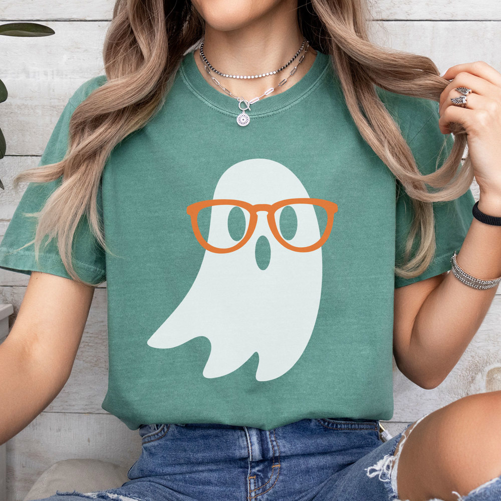 Nerdy Ghost, Cute Halloween Tee, Teacher Graphic Tee, Teacher Halloween, Ghost Glasses