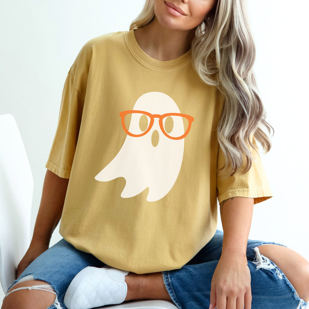 Nerdy Ghost, Cute Halloween Tee, Teacher Graphic Tee, Teacher Halloween, Ghost Glasses