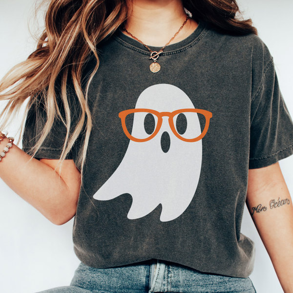 Nerdy Ghost, Cute Halloween Tee, Teacher Graphic Tee, Teacher Halloween, Ghost Glasses