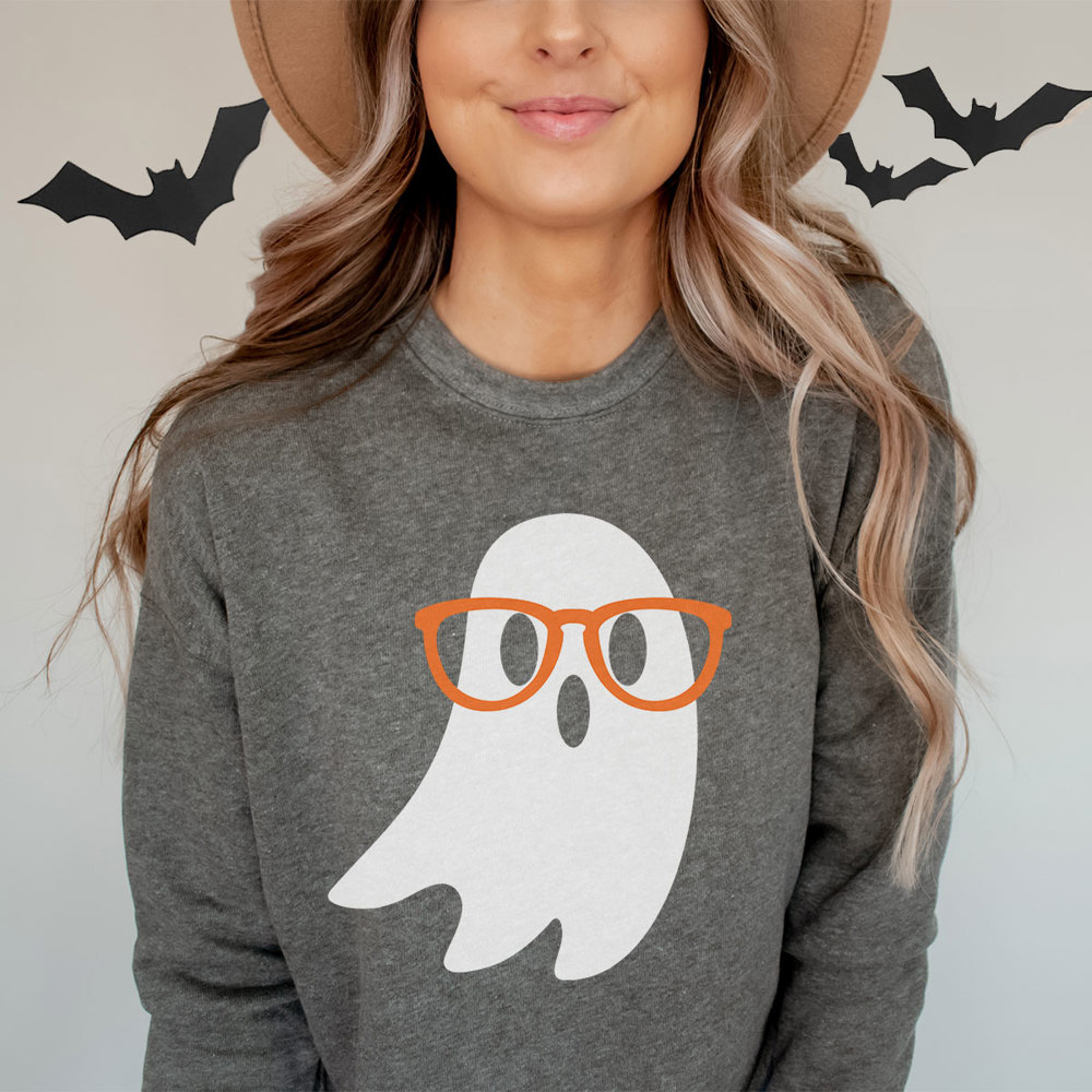 Nerdy Ghost, Cute Halloween Sweatshirt, Teacher Graphic Sweatshirt, Teacher Halloween, Ghost Glasses