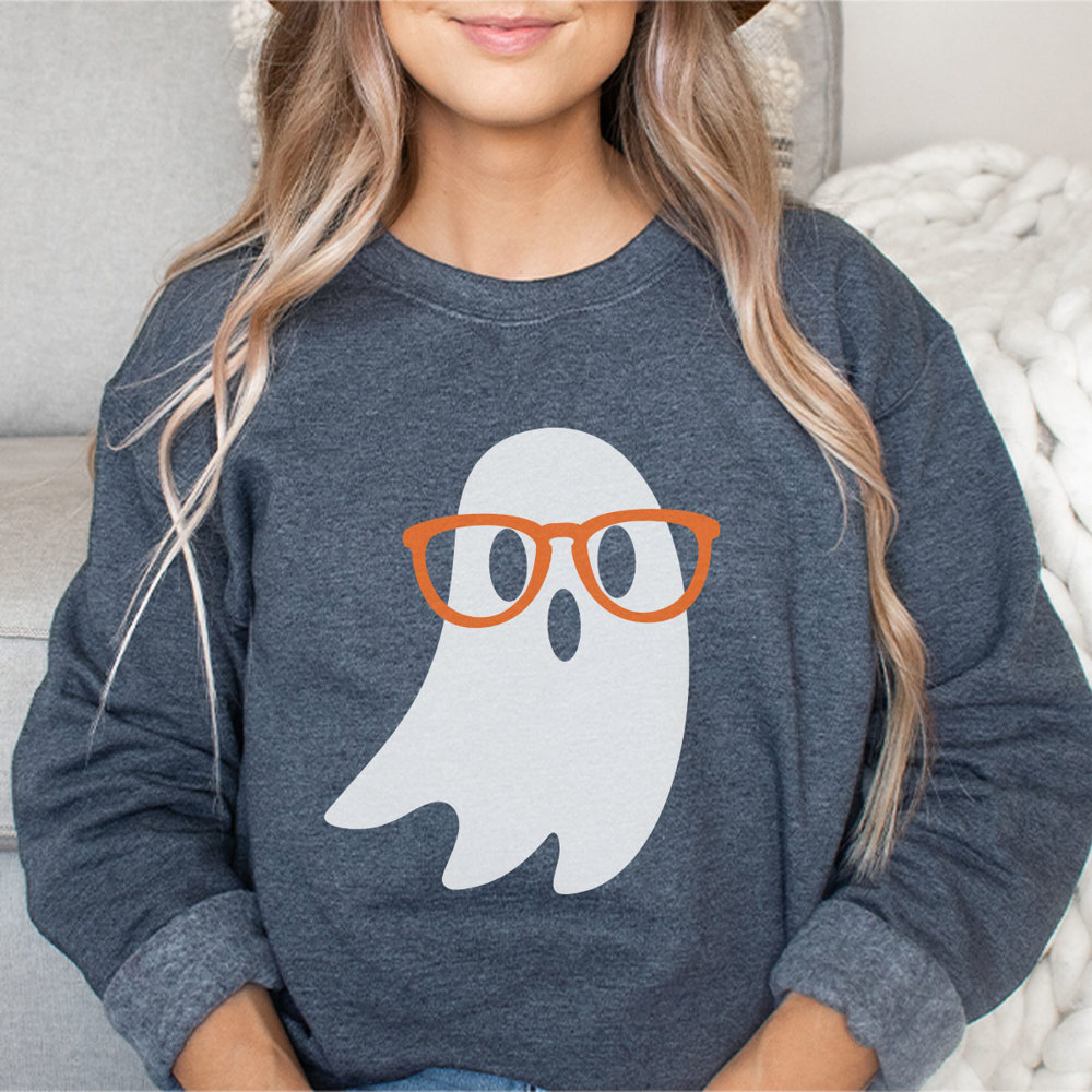 Nerdy Ghost, Cute Halloween Sweatshirt, Teacher Graphic Sweatshirt, Teacher Halloween, Ghost Glasses