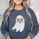 Small Denim Nerdy Ghost, Cute Halloween Sweatshirt, Teacher Graphic Sweatshirt, Teacher Halloween, Ghost Glasses