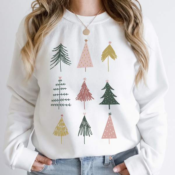 Boho Christmas Trees Graphic Sweatshirt, Cute Christmas Sweatshirt, Christmas Trees, Crew Neck