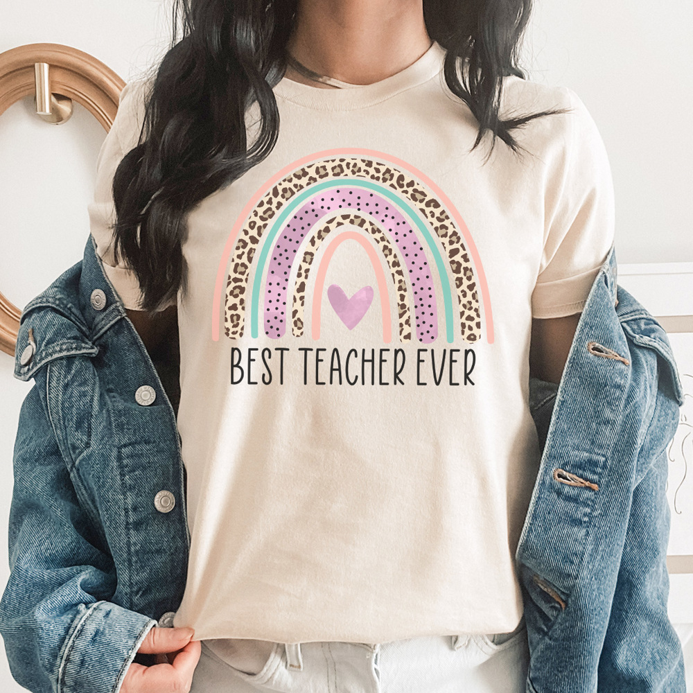 Best Teacher Ever Graphic Tee, Cute Teacher Tee, Leopard Teacher, Rainbow Teacher Shirt, Teacher Gift, Teacher Appreciation