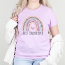 Large Lilac Best Teacher Ever Graphic Tee, Cute Teacher Tee, Leopard Teacher, Rainbow Teacher Shirt, Teacher Gift, Teacher Appreciation