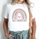 Large White Best Teacher Ever Graphic Tee, Cute Teacher Tee, Leopard Teacher, Rainbow Teacher Shirt, Teacher Gift, Teacher Appreciation