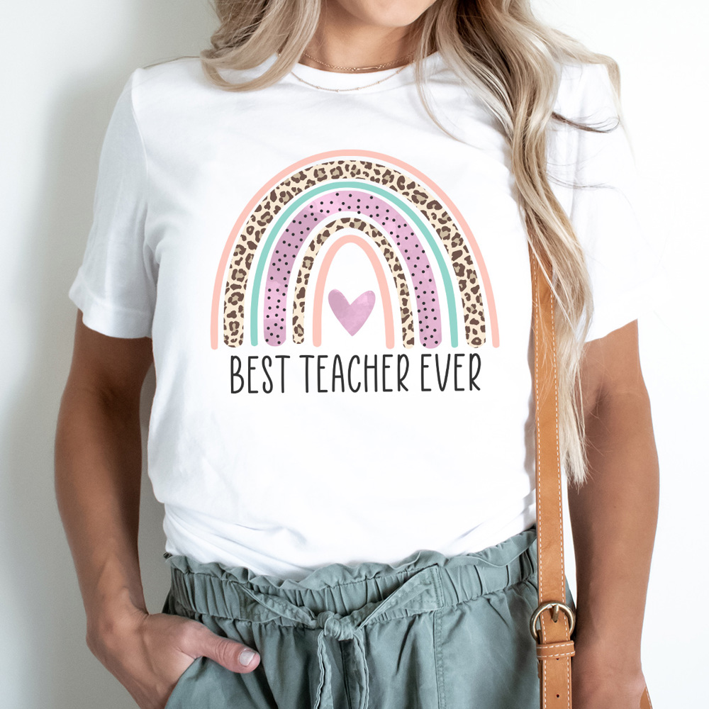 Best Teacher Ever Graphic Tee, Cute Teacher Tee, Leopard Teacher, Rainbow Teacher Shirt, Teacher Gift, Teacher Appreciation