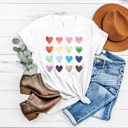 Large Ash Gray Watercolor Hearts Graphic Tee, Valentines Day Graphic Tee, Cute Valentines Shirt, Rainbow Hearts Shirt