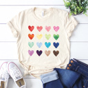 Large Cream Watercolor Hearts Graphic Tee, Valentines Day Graphic Tee, Cute Valentines Shirt, Rainbow Hearts Shirt