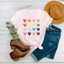 Medium Pink Watercolor Hearts Graphic Tee, Valentines Day Graphic Tee, Cute Valentines Shirt, Rainbow Hearts Shirt