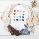 Medium White Watercolor Hearts Graphic Tee, Valentines Day Graphic Tee, Cute Valentines Shirt, Rainbow Hearts Shirt