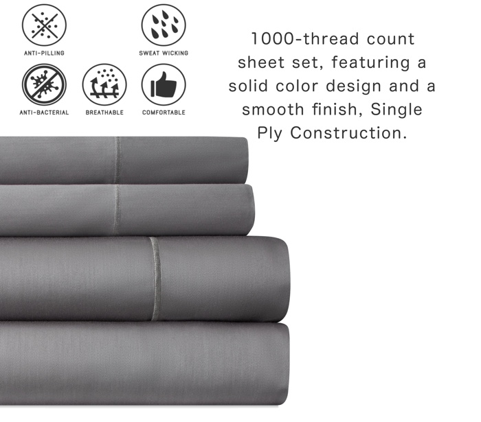 Bibb Home 1000TC Egyptian Cotton Rich 4-Piece Sheet Set