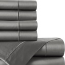 Queen Charcoal Bibb Home 1000TC Egyptian Cotton Rich 6-Piece Sheet Set