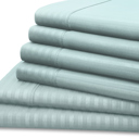 King Light Blue Hotel New York Dobby Stripe Embossed 6-Piece Sheet Set
