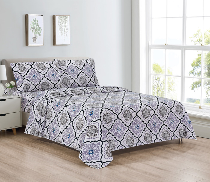 Bibb Home Egyptian Luxury 1800 Count Printed 4 Piece Sheet Set