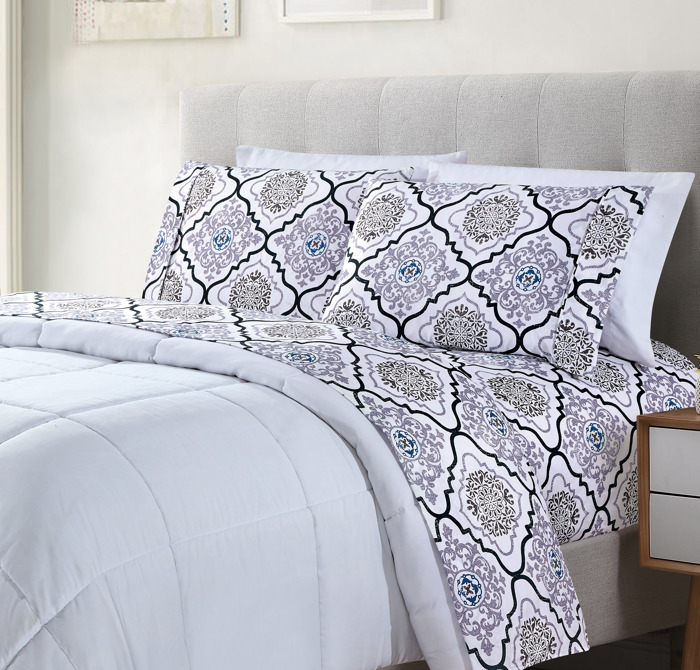 Bibb Home Egyptian Luxury 1800 Count Printed 4 Piece Sheet Set