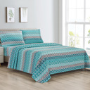 King Aqua Chevron Bibb Home Egyptian Luxury 1800 Count Printed 4 Piece Sheet Set