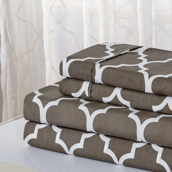 Bibb Home Egyptian Luxury 1800 Count Printed 4 Piece Sheet Set