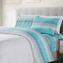 Queen Aqua Chevron Bibb Home Egyptian Luxury 1800 Count Printed 4 Piece Sheet Set