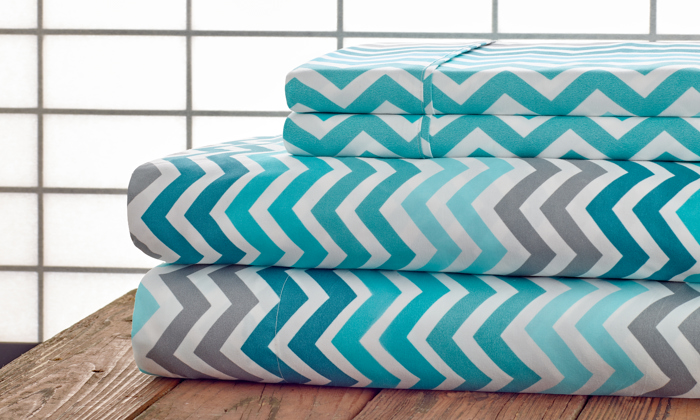 Bibb Home Egyptian Luxury 1800 Count Printed 4 Piece Sheet Set