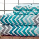 Queen Aqua Chevron Bibb Home Egyptian Luxury 1800 Count Printed 4 Piece Sheet Set