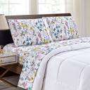 Queen Elegant Floral Bibb Home Egyptian Luxury 1800 Count Printed 4 Piece Sheet Set