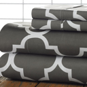 Queen Grey Trellis Bibb Home Egyptian Luxury 1800 Count Printed 4 Piece Sheet Set