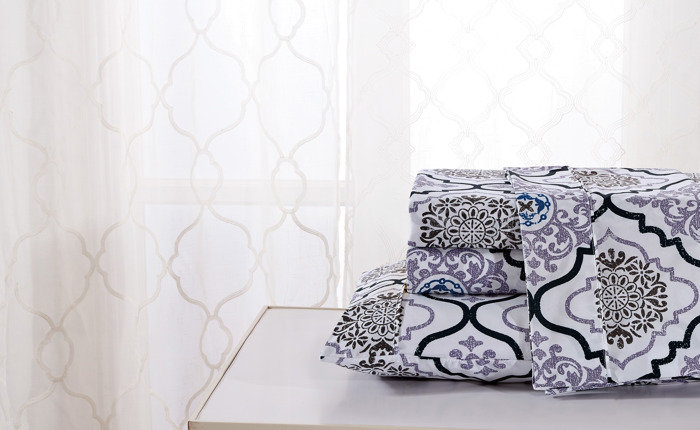 Bibb Home Egyptian Luxury 1800 Count Printed 4 Piece Sheet Set