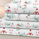 Full/Double Green Snowman Bibb Home Printed Flannel 4 Piece Sheet Set