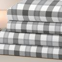 Queen Grey Tartan Bibb Home Printed Flannel 4 Piece Sheet Set
