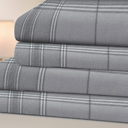 Queen Light Grey Plaid Bibb Home Printed Flannel 4 Piece Sheet Set