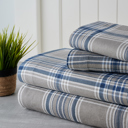 Queen Navy Plaid Bibb Home Printed Flannel 4 Piece Sheet Set