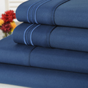 Full/Double 3 Line - Navy Bamboo 4 Piece Luxury 3 Line Embroidered Sheet Set