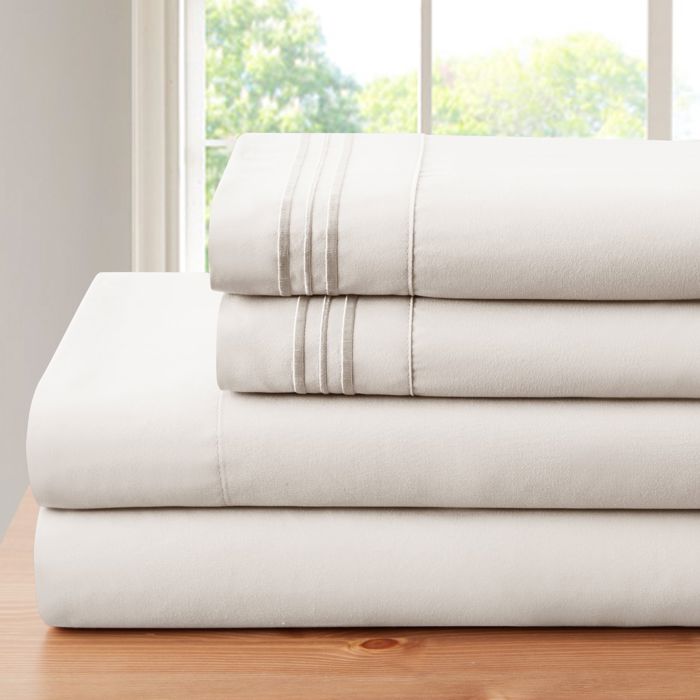 Bamboo 4 Piece Luxury 3 Line Embroidered Sheet Set