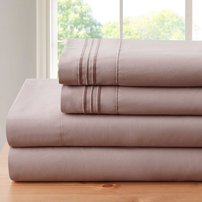 Bamboo 4 Piece Luxury 3 Line Embroidered Sheet Set