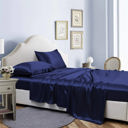Queen Navy Blue Bibb Home Silky Satin 4 Piece sheet set