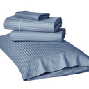 California King Classic Blue Kathy Ireland 500 Thread Count Damask Stripe Sheet Set with Optifit