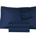 California King Navy Kathy Ireland 500 Thread Count Damask Stripe Sheet Set with Optifit