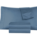 Queen Classic Blue Kathy Ireland 500 Thread Count Damask Stripe Sheet Set with Optifit
