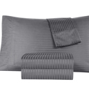 Queen Grey Kathy Ireland 500 Thread Count Damask Stripe Sheet Set with Optifit