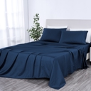 Twin Navy Kathy Ireland 500 Thread Count Damask Stripe Sheet Set with Optifit